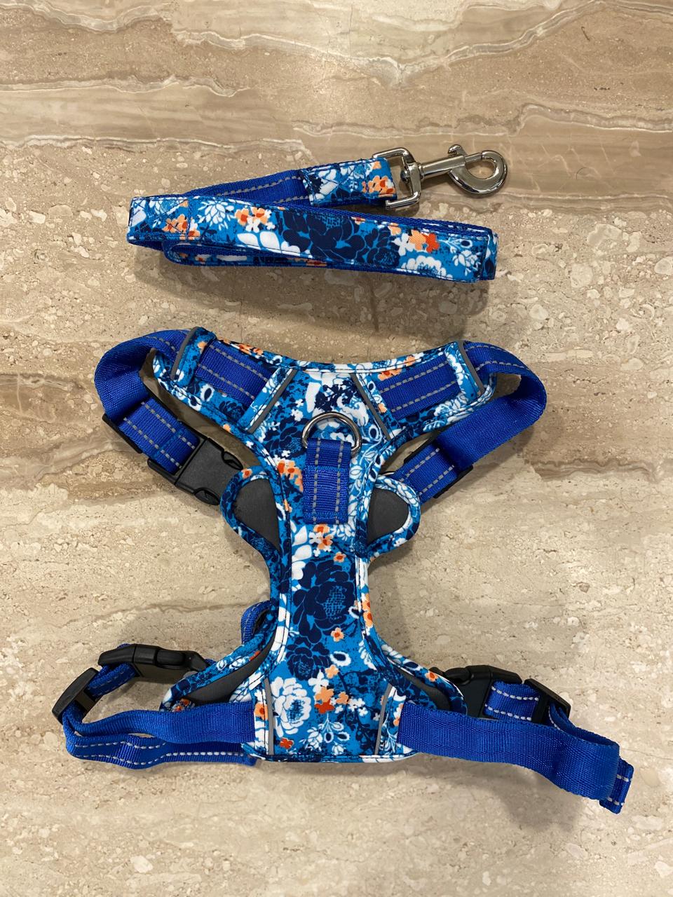 Blue Floral Chest Harness For Pets S,M,L,XL