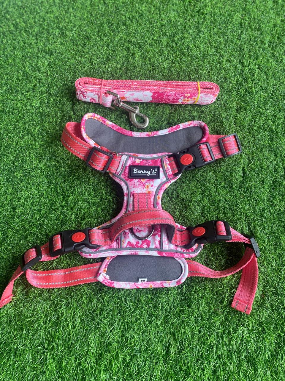 Pink Floral Chest Harness For Pets S,M,L,XL